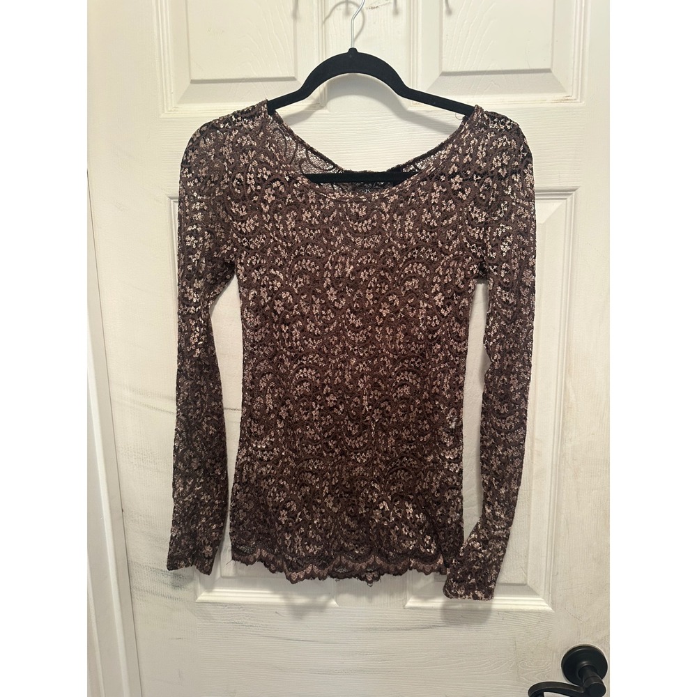 Brown Lace Scoop Neck Baby Tee Y2K